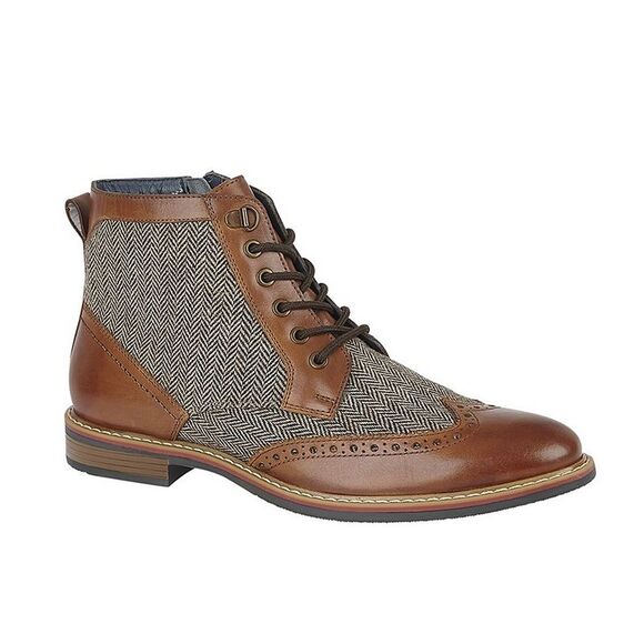 Roamers Mens Herringbone Leather Ankle Boots / Tan